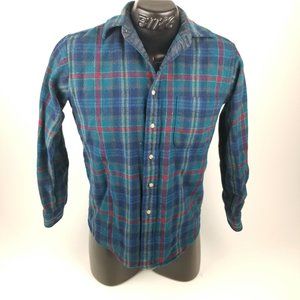 Vintage Pendleton Lodge Plaid Button Down Shirt Size S Virgin Wool Made in USA